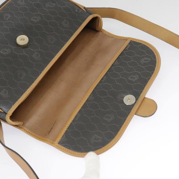 Christian Dior Honeycomb Canvas Shoulder Bag PVC Leather Beige Gold Auth bs18673